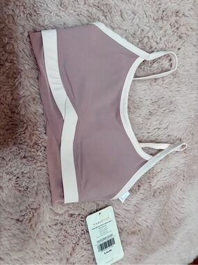 Fabletics Dusty Mauve Sports Bra with White Trim